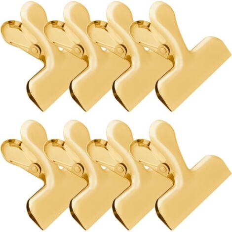 Lot de 8 pinces à chips dorées en acier inoxydable de 7,6 cm, pour sacs, pour la maison et le bureau, pinces à papier, pinces à chips en métal robustes et résistantes (1/4)