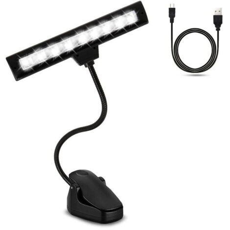 Lampe de lecture rechargeable à pince, lampe de bureau avec col de cygne flexible, lampe de chevet fonctionnant sur piles, 3 niveaux de luminosité et protection des yeux.