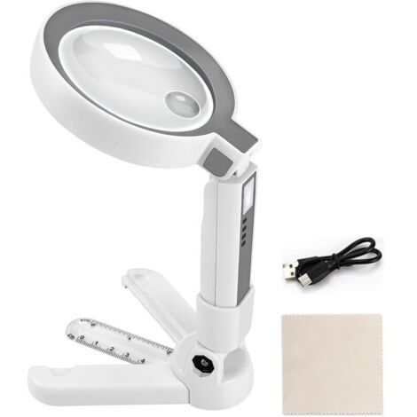 Loupe de lecture LED 5X 11X, loupe éclairée avec support, 18 LED et support, pour bijoux, seniors, malvoyants, observation et artisanat (1/4)