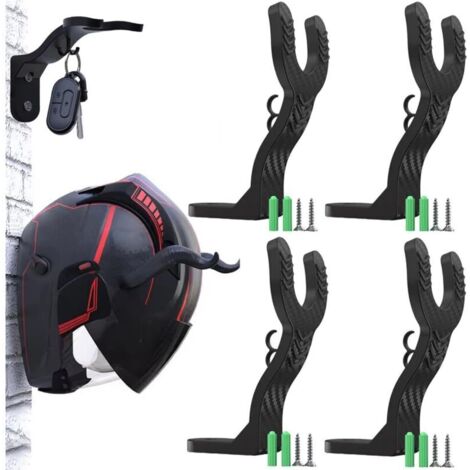 Ensemble de 4 supports muraux pour casques de moto, permettant de ranger également des gants, des clés, des vestes et des sacs à dos. (1/4)