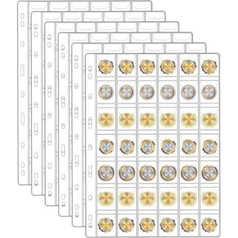 Coffret à monnaie 6 feuilles en PVC épais – 42 poches pour pièces – Résistant à la poussière et imperméable – Affichage transparent