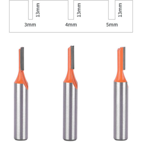 3pcs Jeu de Fraises à Rainurer 8mm Fraise à Bois en Acier au Carbone Fraise à Bois Outils de Fraisage du Bois Diamètre de Coupe 3mm/ 4mm/ 5mm