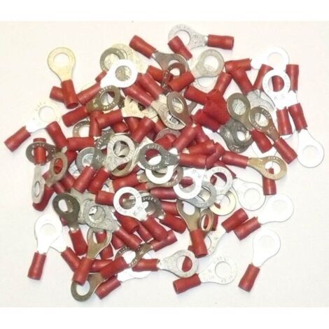 Cosses electriques isolees a sertir oeil de 6 rouges - sachet de 100