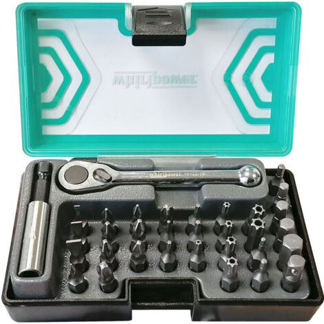 Coffret cliquet 1/4 avec 30 embouts S2 – Mini cliquet 72 dents réversible – Adaptateur carré 1/4 pour visseuse – 33 pièces