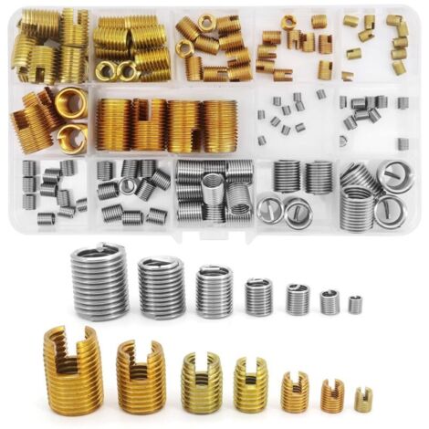 116 Pcs Galvanisé Insert de Filetage Autotaraudeur en Acier Inoxydable M3 M4 M5 M6 M8 M10 M12 Bague de Réparation Kit insert de Réparation de Filetage