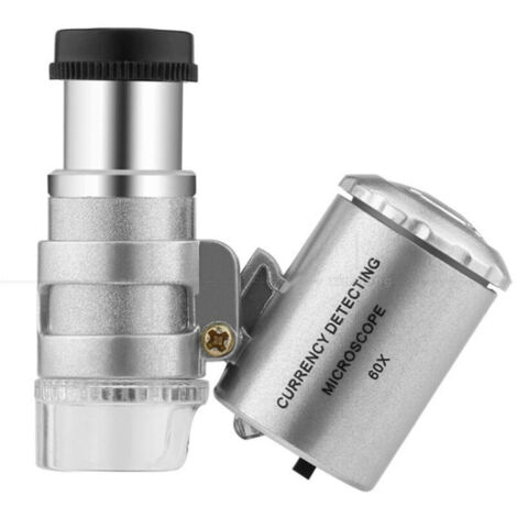 Loupe éclairante, loupe poche mini microscope de poche loupe UV détecteur de monnaie bijoutier loupe avec la lumière LED,60X