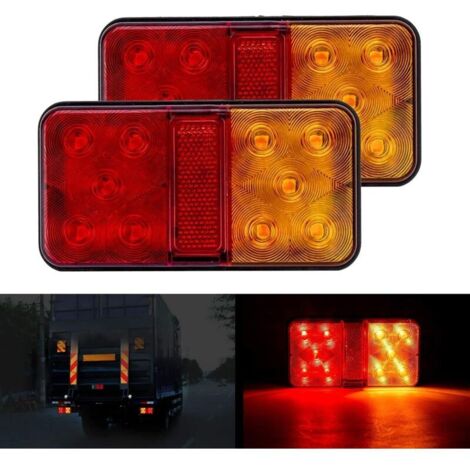 Lot de 2 feux arrière LED multifonctions pour remorque, 12 V, étanches, clignotants de stationnement, pour camion, remorque, caravane, tracteur (1/4)
