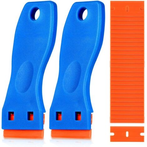 Grattoir de nettoyage pour plastique, 2 pièces avec 60 lames en plastique, pour autocollants, étiquettes, peinture, verre, voiture, fenêtre, sans rayures (1/4)