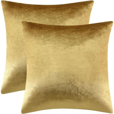 Lot de 2 housses de coussin décoratives en velours doré 45 x 45 cm pour canapé-lit (1/4)