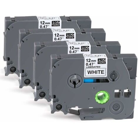 Tigrezy 4 x Ruban Etiqueteuse Cassette Ruban pour étiqueteuse Noir sur Blanc 12mm x 8m,Compatible Brother P-Touch Étiqueteuses PT-E100 PT-E200 D200 D210 H100 P300BT 1010 1090 110CH 1230PC