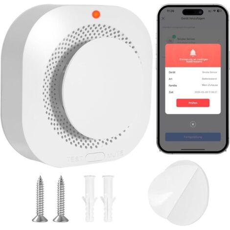 Détecteur de fumée intelligent, détecteur de fumée sans fil avec Wi-Fi, compatible avec une application, fixation magnétique et à vis, 1 pièce