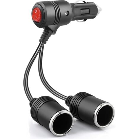 1 à 2 Rallonge Allume Cigare, Double Prise Allume-Cigare avec Interrupteur, 18AWG Y Splitter Câble D'extension Avec Fusible 15A, 12V/24V Adaptateur Répartiteur pour Voiture, Bateau, Moto (1/4)