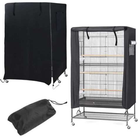 Tigrezy Couverture de Cage à Oiseaux Housse de Cage à Oiseaux Imperméable Lavable avec Fenêtre en Maille et Poche de Rangement légère, Housse Cage Housse de Protection Universelle, 97x60x130cm (Noir)