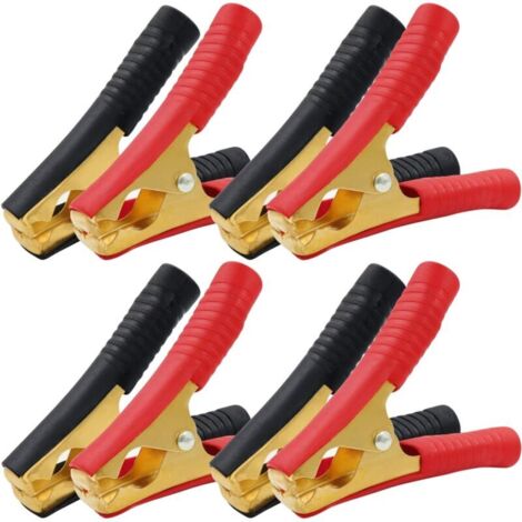 Jeu de 8 pinces crocodiles en cuivre, 100 A, pour batteries de voiture, pour chargeurs de batterie de voiture (90 mm, rouge + noir) (1/4)