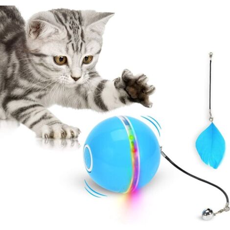 Jouet pour Chat, Balle de Jouets avec lumière LED, Cataire, Ring Bell et Plume, Amélioré Rotation Automatique à 360 Degrés et Chargement USB Jouet Interactif pour Chat, pour Animaux Chien Chatons (1/4)