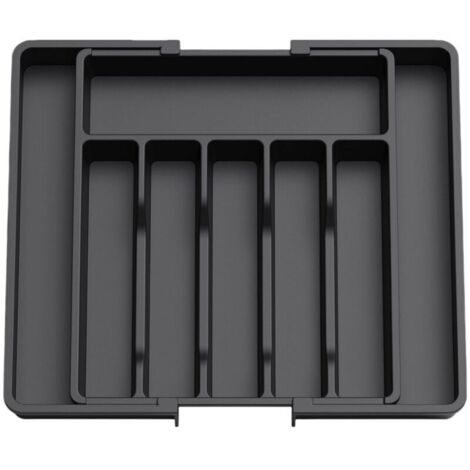 Organiseur de tiroir, plateau à ustensiles extensible pour cuisine, support à couverts et couverts sans BPA pour cuillères, fourchettes, couteaux, grand, noir (1/4)