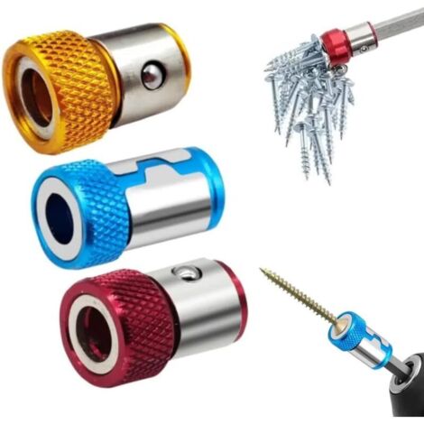 Bague magnétique pour tête de tournevis, vis magnétique universelle amovible pour tournevis hexagonal et embouts électriques (3, Mix) (1/4)