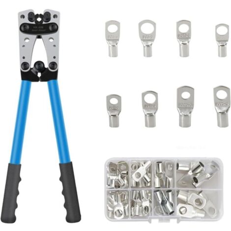 Pince à sertir pour cosses de batterie, pince d'électricien manuelle pour sertir des câbles de 6 à 50 mm² (AWG 8-1/0) (pince à sertir HX50B + 60 cosses) (1/4)