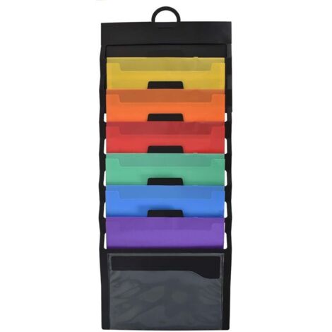 Organiseur mural suspendu pour dossiers, présentoir mural pour magazines A4, en plastique pliable, avec 6 poches, pour albums et documents. (1/4)