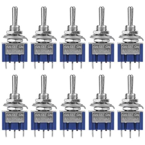 10Pcs Mini Interrupteur à Bascule 6A 125VAC, Interrupteur à 3 Positions 3 Broches, Mini Toggle Switch SPDT(ON-OFF-ON), Diamètre de Tête de Bouton 6 mm pour l'automobile, appliance à domicile(Pas