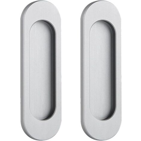 Lot de 2 poignées de porte coulissantes ovales auto-adhésives en alliage d'aluminium sans perforation pour porte coulissante de grange, fenêtres, armoires (gris mat, 100 mm)