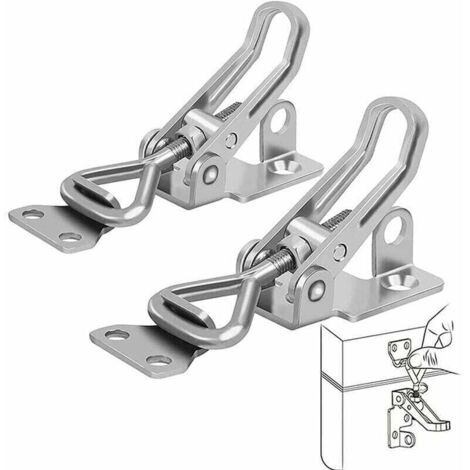 Loquet Bascule Acier Inoxydable, 2 Pièces Loquet à Bascule Métal, Fermeture Levier, Pas de Rouille, Fixation Solide, Pince Loquet Loquet Bascule, pour Fixation et Serrage des Valises d'Armoires Porte (1/4)