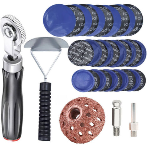 Kit de réparation de pneus 30+3, outil de réparation de pneus de voiture, disque de polissage/grattoir de revêtement intérieur/30 rustines de roue (32/45/55 mm) (1/4)