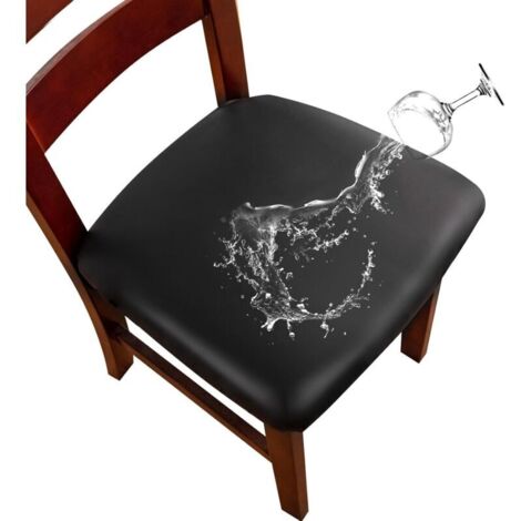 Lot de 4 housses de chaise de salle à manger en cuir PU imperméables et extensibles pour chaises de cuisine (1/4)