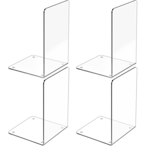 Serre-livres en acrylique transparent, lot de 4, organiseur de serre-livres décoratif, butoirs pour livres, CD, dossiers et jeux vidéo.