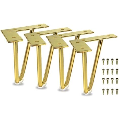 Ensemble de 4 pieds de meubles robustes en métal avec vis pour armoire, table, canapé, meuble TV, commode (15,2 cm, doré) (1/4)