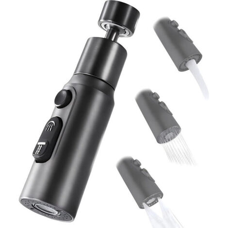 Aérateur de robinet, buse de robinet de cuisine pivotante à 360° avec 3 jets, aérateur de robinet économe en eau (noir) (1/4)