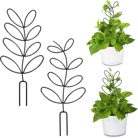 Lot de 2 treillis métalliques pour plantes d'intérieur, petits treillis en forme de feuilles grimpantes pour plantes en pot (noir) (1/4)