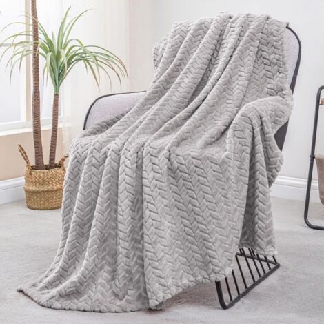 Couverture polaire pour canapé et lit, 100 x 150 cm, douce et confortable, en flanelle jacquard, légère et moelleuse, idéale pour toutes les saisons, gris clair (1/4)