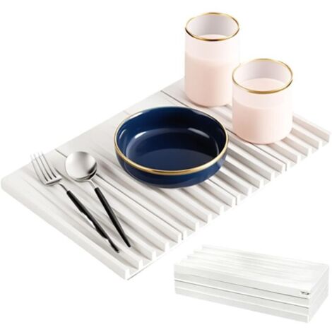 Tapis d'égouttage en silicone, tapis d'égouttage pliable amélioré, antidérapant et résistant à la chaleur, idéal pour les éviers de cuisine, 40 x 25 cm (blanc) (1/4)