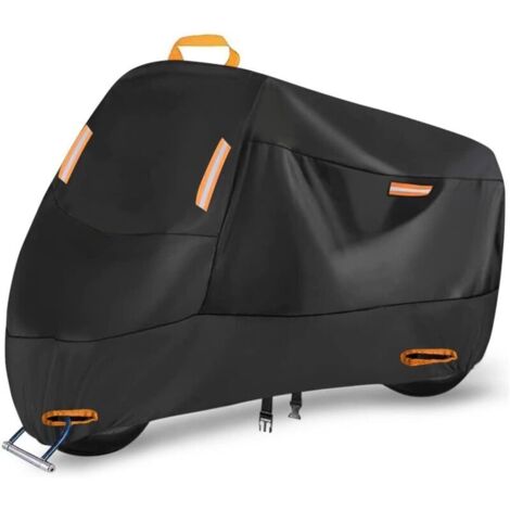 Housse de moto imperméable, housse de moto Oxford 420D pour une utilisation intérieure/extérieure avec 4 bandes réfléchissantes et 2 trous de verrouillage (230 x 105 x 125 cm) (1/4)