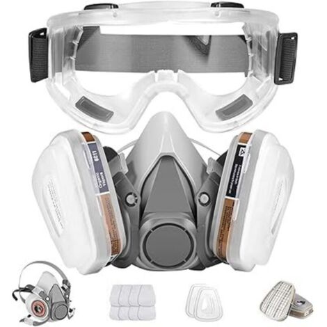 Masque respiratoire avec lunettes de sécurité réutilisables, protection respiratoire professionnelle contre la poussière, les produits chimiques, les pesticides et les vapeurs organiques
