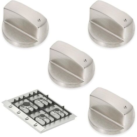 Tigrezy Lot de 4 Boutons de Commande Universels en Métal Brossé pour Cuisinière à Gaz 6 mm Argenté Bouton de Poêle, Convient pour le Gaz, le Four et la Plaque de Cuisson