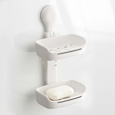 Porte-savon de douche sans perçage avec trou d'évacuation, porte-savon à ventouse, porte-savon mural, étagère de douche pour salle de bain et cuisine (1/4)