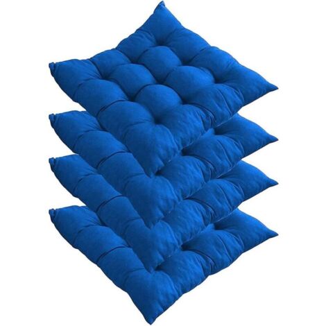Lot de 4 coussins de chaise épais, coussins de chaise de salle à manger 40 x 40 cm, coussins de chaise de jardin pour la maison, le bureau, l'intérieur et l'extérieur (bleu) (1/4)