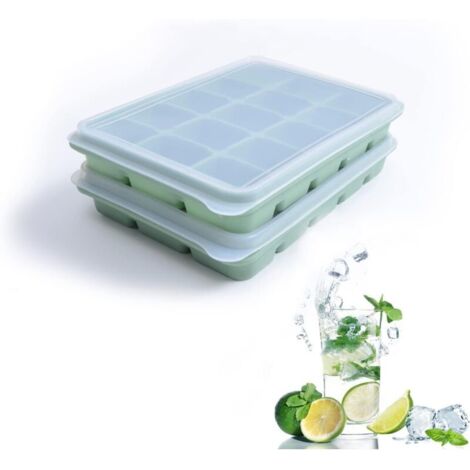 Lot de 2 bacs à glaçons, 15 moules à glaçons flexibles en silicone, empilables pour whisky, aliments pour bébé, sans BPA (VERT BAMBOU)