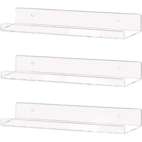 Étagère murale flottante invisible en acrylique transparent de 38 cm, étagère murale pour livres d'enfants (lot de 3) (1/4)