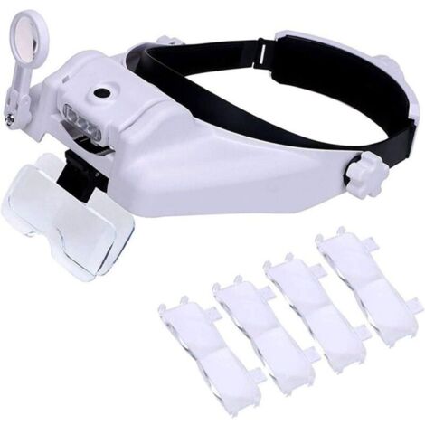 Loupe avec lumière, visière de loupe à Montage sur la tête avec 3 LED de loupe de bijoutier, 1X à 14x Zoom Mains Libres avec Lunettes éclairées pour Lecture, Couture, réparation de Montres (1/4)
