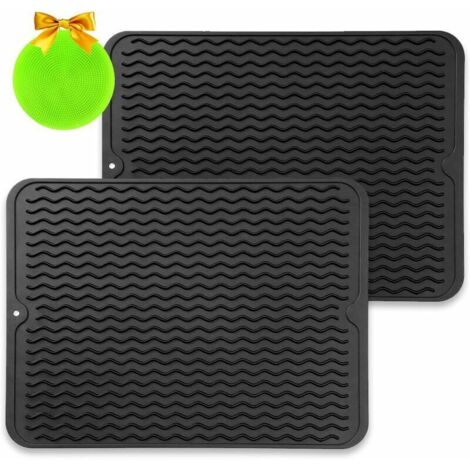 Tapis de séchage en Silicone, Lot de 2 Tapis d'égouttage - Tapis d’Egouttage de Vaisselle Anti-Bactérien, Résistant à la Chale égouttoir à Vaisselle à séchage Rapide pour Cuisine, 40 x 30 CM (1/4)