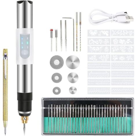 Stylo graveur électrique, kit d'outils de gravure, mini stylo graveur USB, pour métal, verre, bois, pierre, bijoux, clous en céramique (1/4)