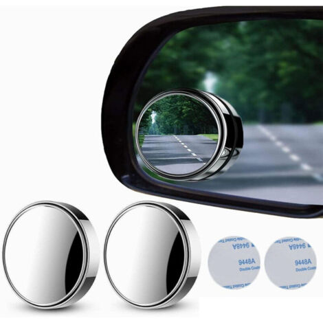 Lot de 2 rétroviseurs d'angle mort, 5 cm, ronds, convexes, grand angle 360°, en verre HD, avec boîtier ABS, pour voitures, SUV et camions, argent