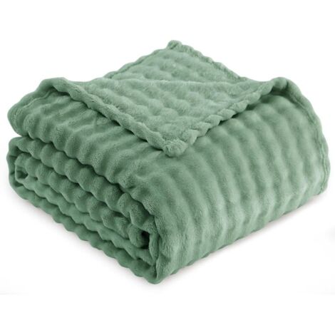 Couverture polaire pour canapé - Couverture simple verte moelleuse et confortable avec motif réversible, 130 x 155 cm (1/4)