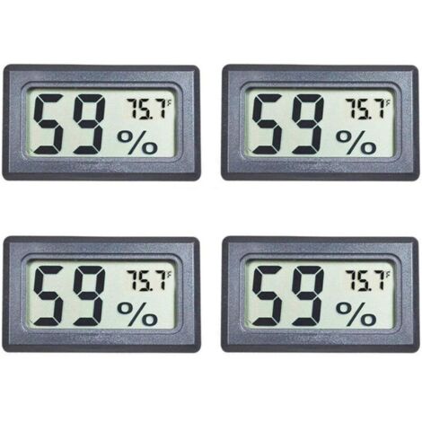 Lot de 4 mini-hygromètres numériques avec écran LCD, température et humidité (°F) pour aquarium, serre, jardin, cave, réfrigérateur et placard (1/4)