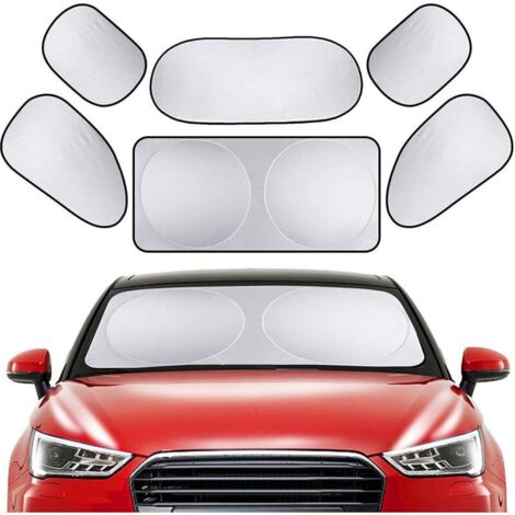 Pare-soleil pour vitres de voiture, lot de 6 pare-soleil pour vitres latérales avant et arrière, avec pochette de rangement pour voiture, SUV, fourgonnette, camion, protection solaire complète (1/4)