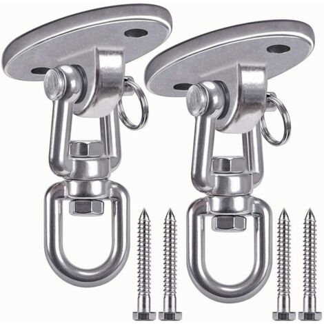 Kit de suspension comprenant 2 crochets de plafond rotatifs à 360° en acier inoxydable, capacité de 500 kg, pour suspendre une lampe, un hamac, un sac de frappe et une sangle d'entraînement. (1/4)
