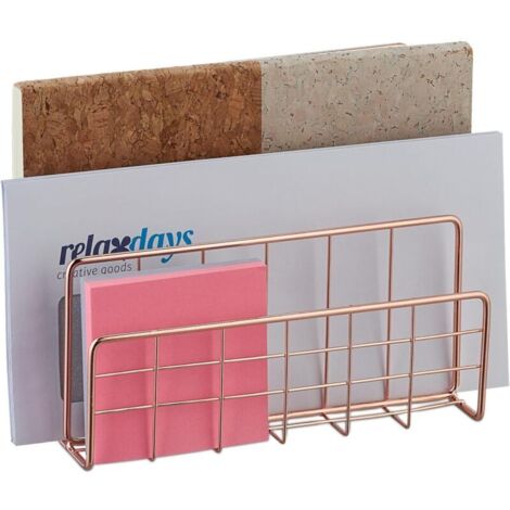 Porte-revues de bureau, 3 compartiments verticaux, métal, H x L x P : 13,5 x 17,5 x 8,7 cm, or rose (1/4)